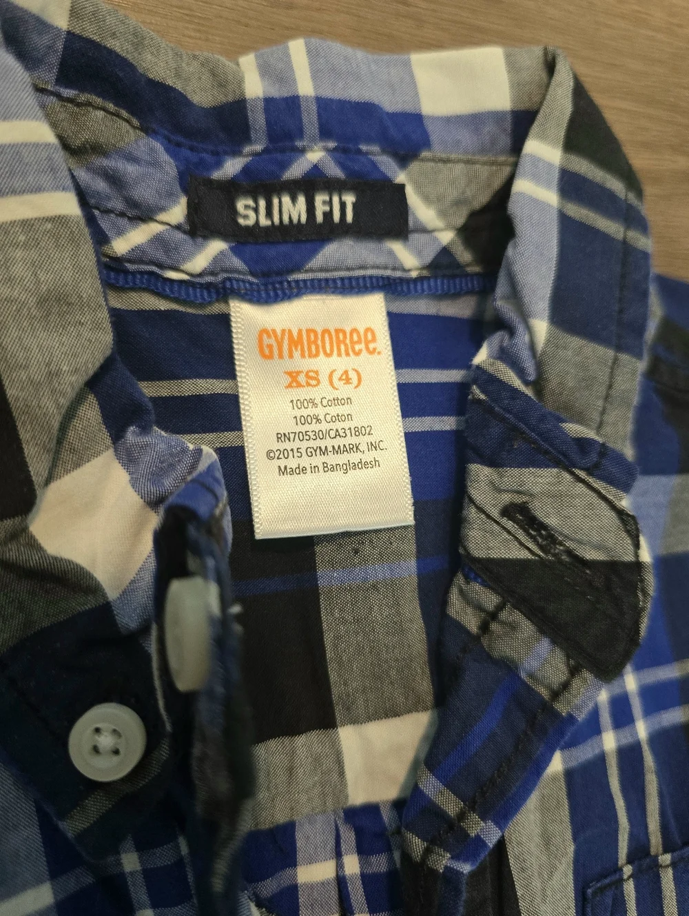 Gymboree Boys Plaid Button-Up Shirt Blue Black Slim Fit Size 4 XS‎